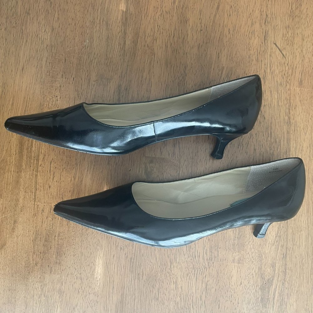 Fitzwell Yara Patent Leather Kitten Heel Pumps, Black, Size 9.5W - Picture 3 of 10